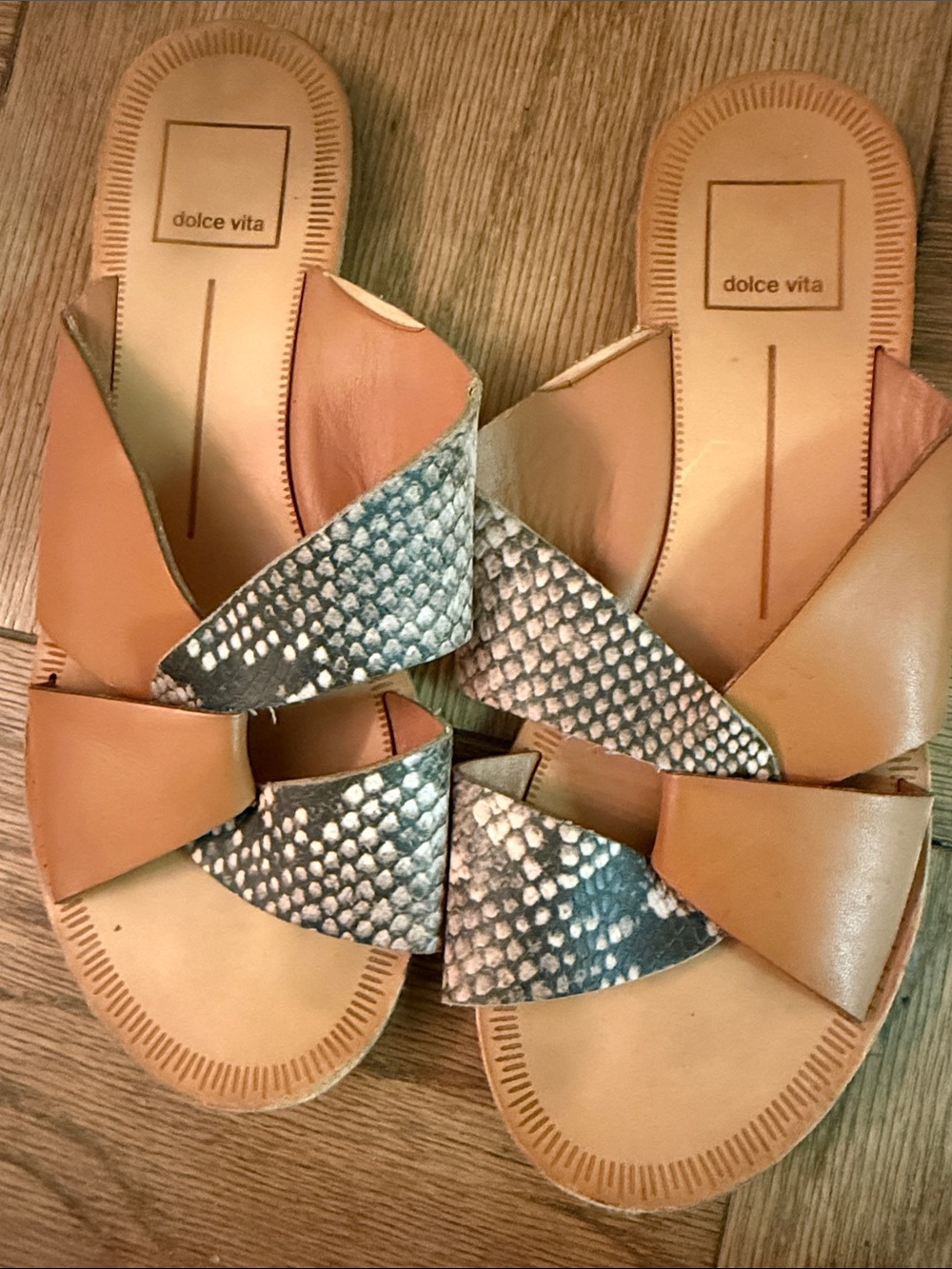 Dolce Vita Snake-Skin Print and Tan Slides